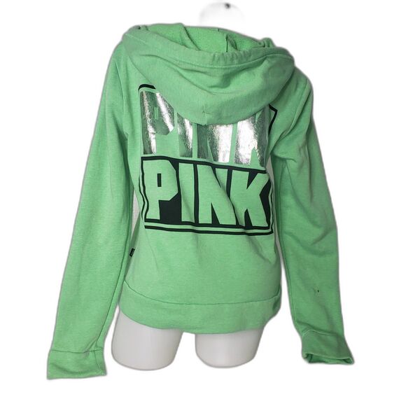 Victorias Secret PINK Bright Green Zip Front Hoodie Womens Size Large - Picture 2 of 9